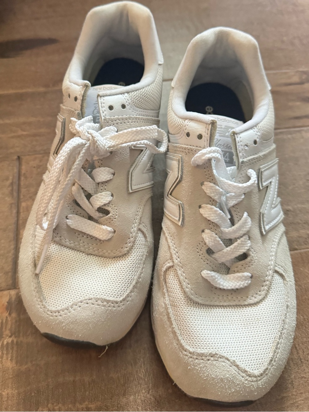 New Balance size 8.5W Off-White & Light Gray Suede Mesh Sneakers